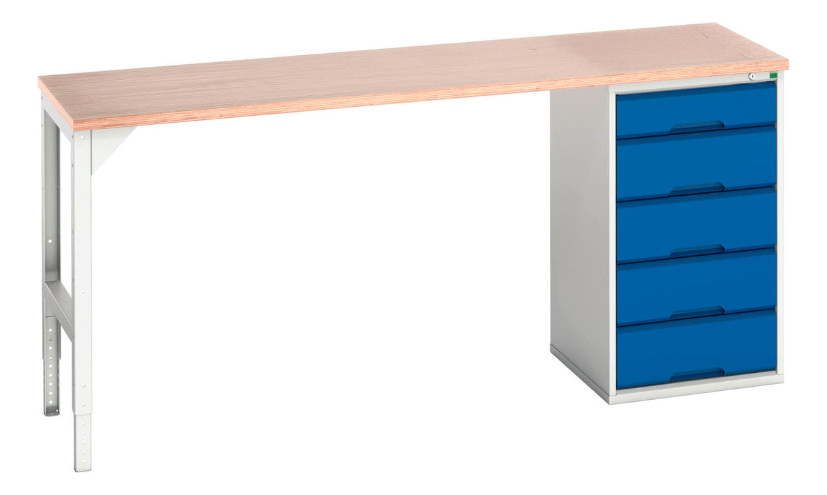 Bott Verso Pedestal Bench With 5 Drawer 525W Cab & Mpx Worktop (WxDxH ...