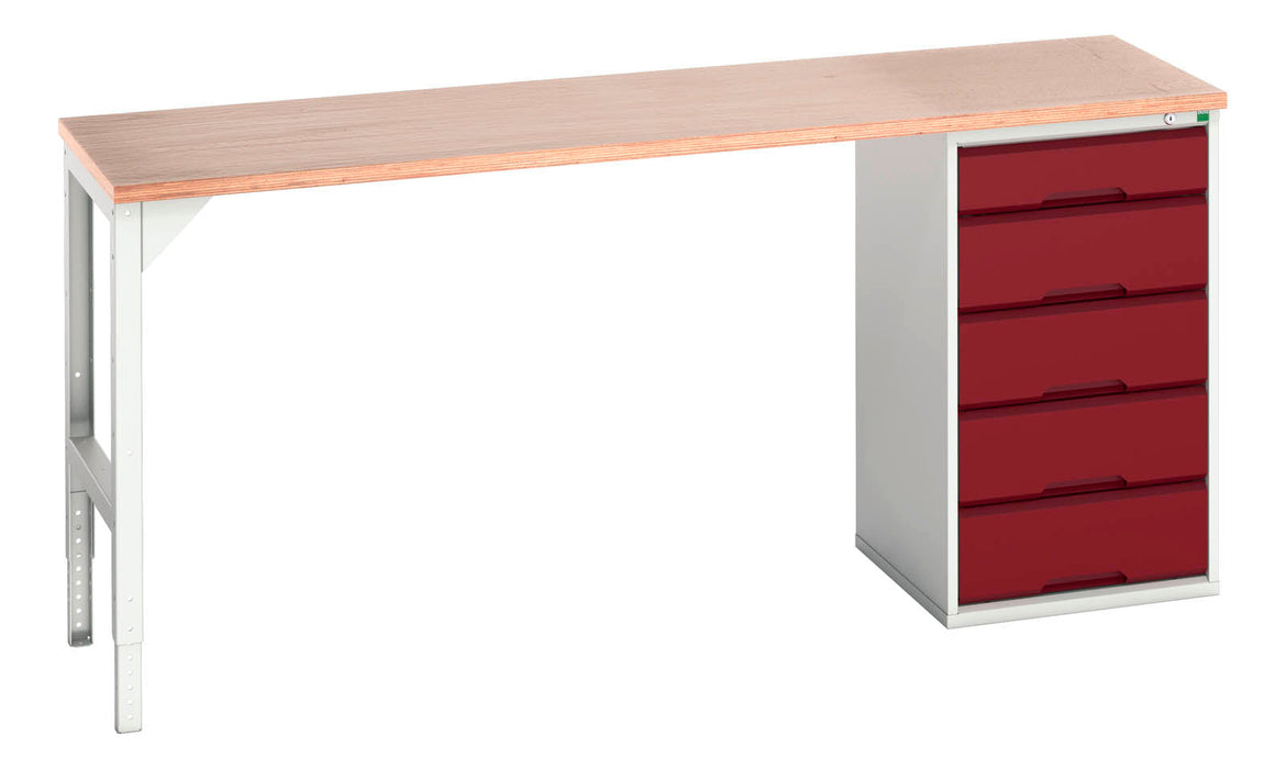 Bott Verso Pedestal Bench With 5 Drawer 525W Cab & Mpx Worktop (WxDxH: 2000x600x930mm) - Part No:16921950