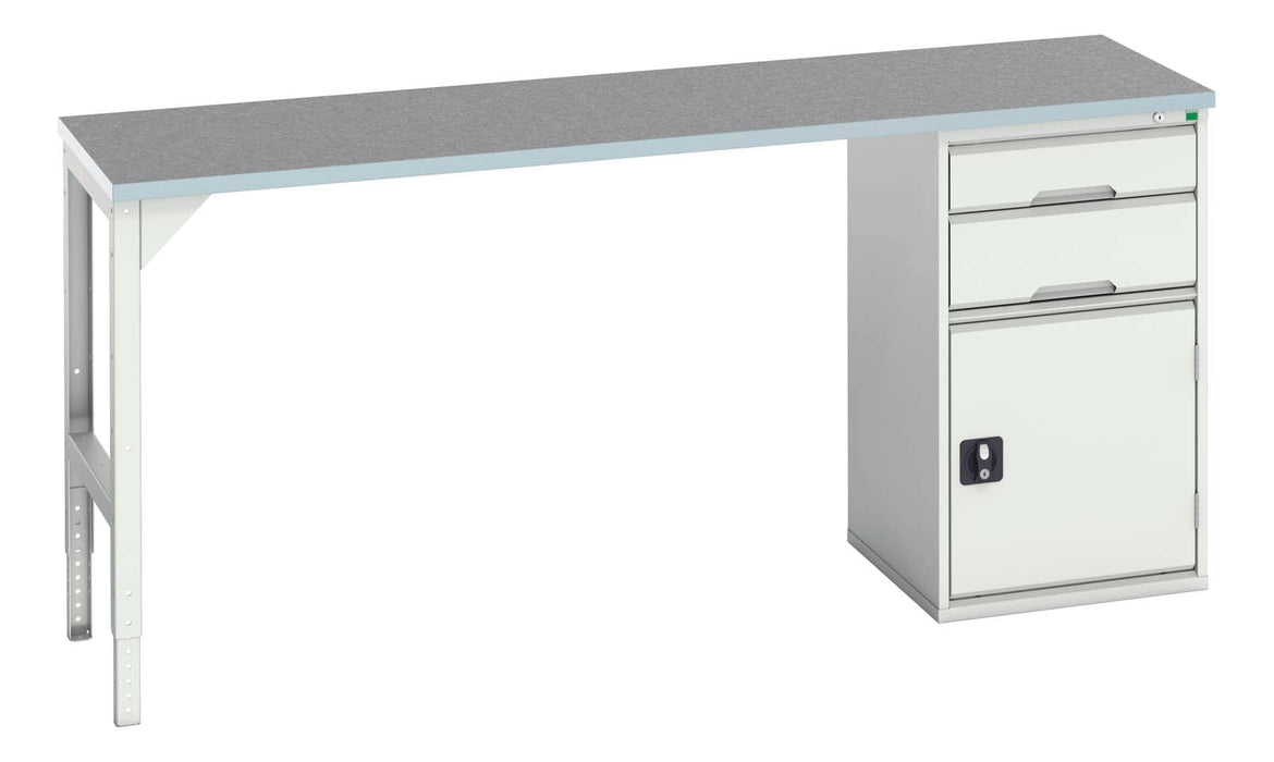 Bott Verso Pedestal Bench With 2 Drawers/Cupboard 525W Cab & Lino Top (WxDxH: 2000x600x930mm) - Part No:16921962