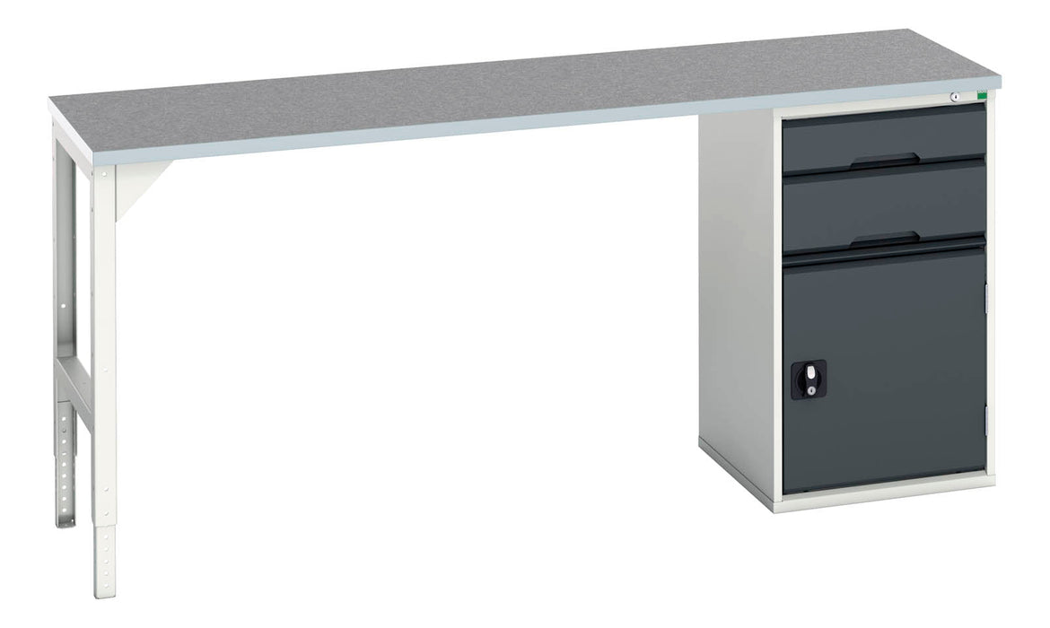 Bott Verso Pedestal Bench With 2 Drawers/Cupboard 525W Cab & Lino Top (WxDxH: 2000x600x930mm) - Part No:16921962