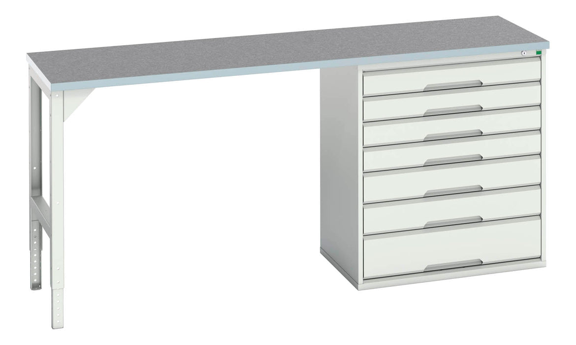 Bott Verso Pedestal Bench With 7 Drawer 800W Cab & Lino Worktop (WxDxH: 2000x600x930mm) - Part No:16921964
