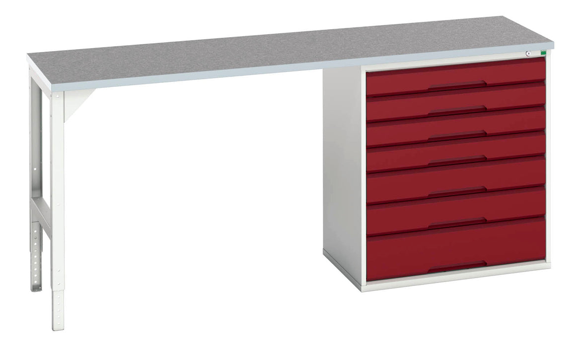 Bott Verso Pedestal Bench With 7 Drawer 800W Cab & Lino Worktop (WxDxH: 2000x600x930mm) - Part No:16921964