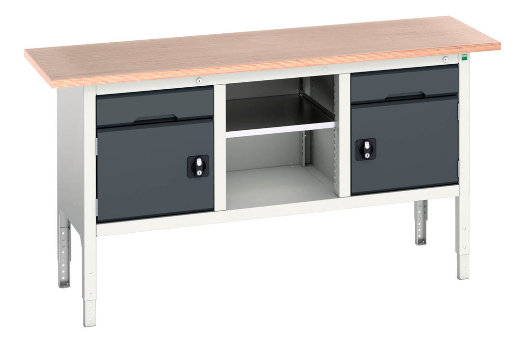 Bott Verso Adjustable Height Storage Bench (Mpx) With 1 Drwr-Cupboard / Mid Shelf / 1 Drwr-Cupboard (WxDxH: 1750x600x830-930mm) - Part No:16923021