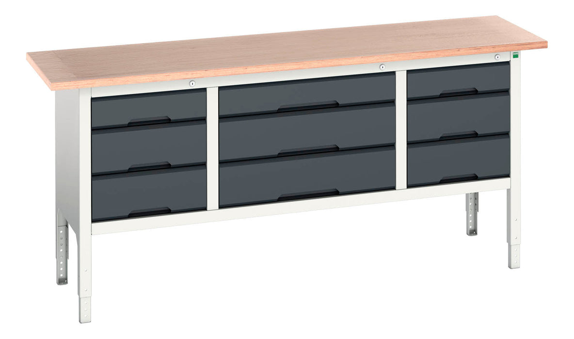 Bott Verso Adjustable Height Storage Bench (Mpx) With 3 Drw Cab / 3 Drw Cab / 3 Drw Cab (WxDxH: 2000x600x830-930mm) - Part No:16923033
