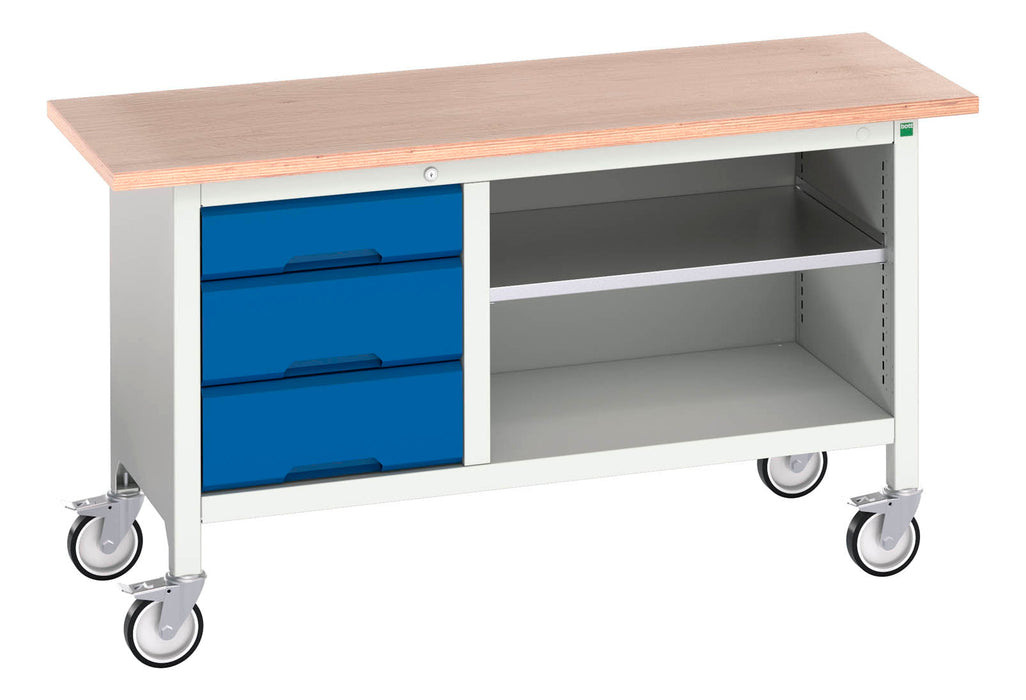 Bott Verso Mobile Storage Bench (Mpx) With 3 Drawer Cab / Mid Shelf (WxDxH: 1500x600x830mm) - Part No:16923212