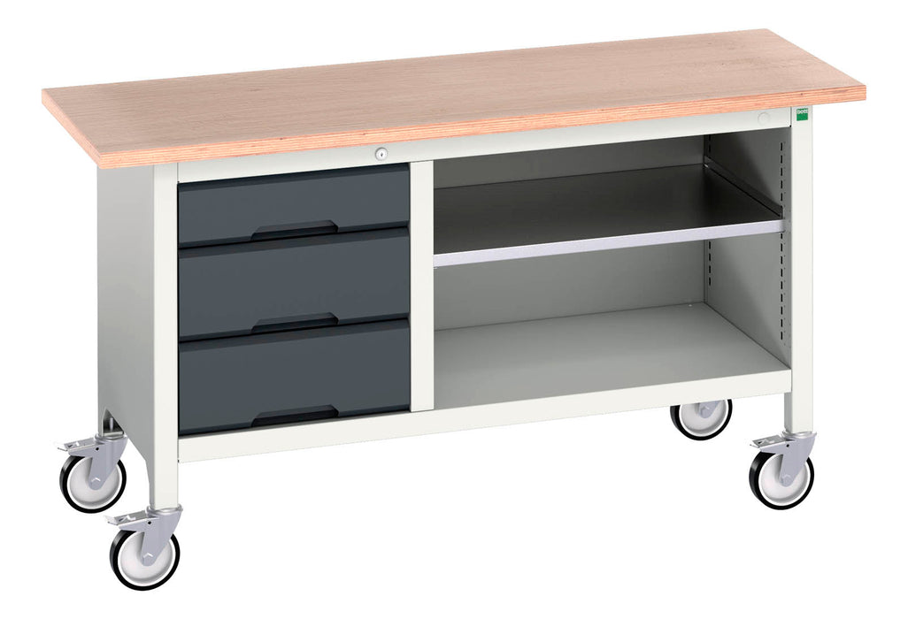 Bott Verso Mobile Storage Bench (Mpx) With 3 Drawer Cab / Mid Shelf (WxDxH: 1500x600x830mm) - Part No:16923212