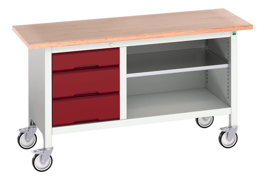 Bott Verso Mobile Storage Bench (Mpx) With 3 Drawer Cab / Mid Shelf (WxDxH: 1500x600x830mm) - Part No:16923212