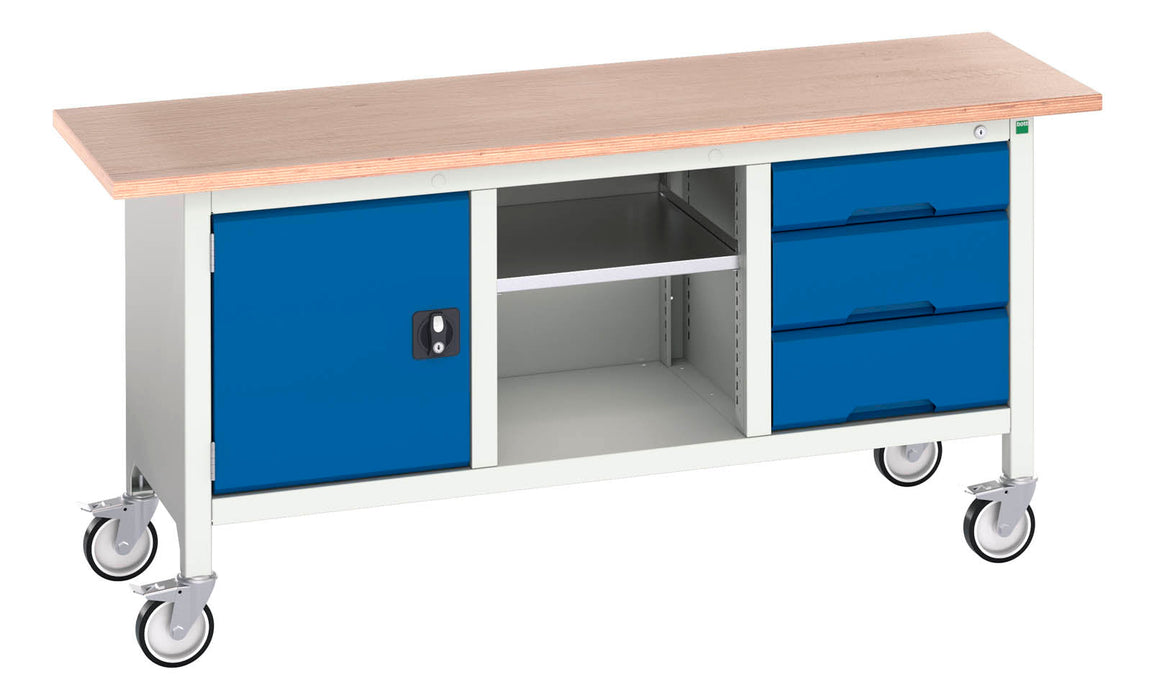 Bott Verso Mobile Storage Bench (Mpx) With Cupboard / Mid Shelf / 3 Drawer Cab (WxDxH: 1750x600x830mm) - Part No:16923220