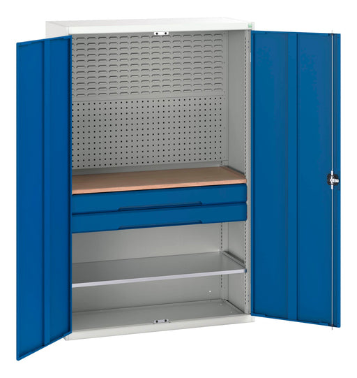 Verso Kitted Cupboard With 1 Shelf, 2 Drw, Backpnls, Worktop (WxDxH: 1300x550x2000mm) - Part No:16926593