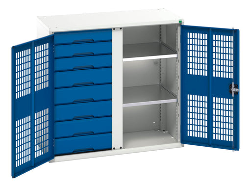 Verso Ventilated Door Kitted Cupboard With 2 Shelves, 8 Drawers & Partition (WxDxH: 1050x550x1000mm) - Part No:16926766