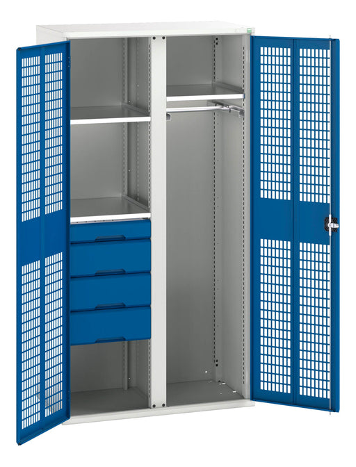Verso Ventilated Door Kitted Cupboard With 3 Shelves 4 Drws 1 Rail & Partition (WxDxH: 1050x550x2000mm) - Part No:16926776