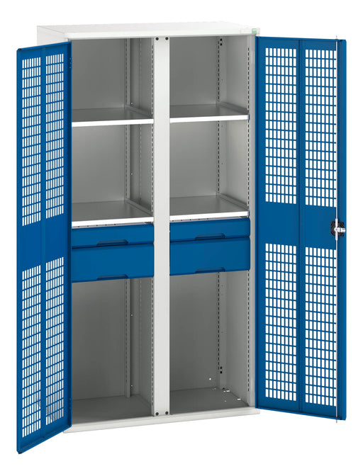 Verso Ventilated Door Kitted Cupboard With 4 Shelves, 4 Drawers & Partition (WxDxH: 1050x550x2000mm) - Part No:16926777