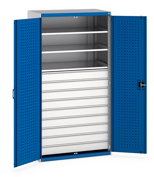 Cubio Cupboard With Perfo Doors & 9 Drawers, 3 Shelves (WxDxH: 1050x650x2000mm) - Part No:40021114