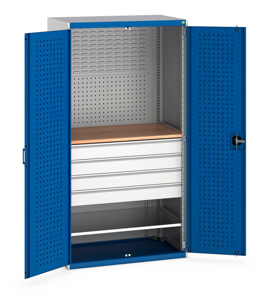 Cubio Cupboard Perfo Doors Mini Workshop 1 Shelf 4 Drws (WxDxH: 1050x650x2000mm) - Part No:40021160