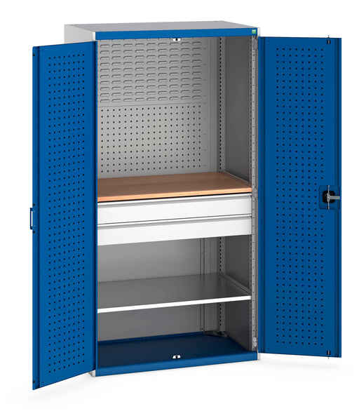 Cubio Cupboard Perfo Doors Mini Workshop 1 Shelf 2 Drws (WxDxH: 1050x650x2000mm) - Part No:40021162