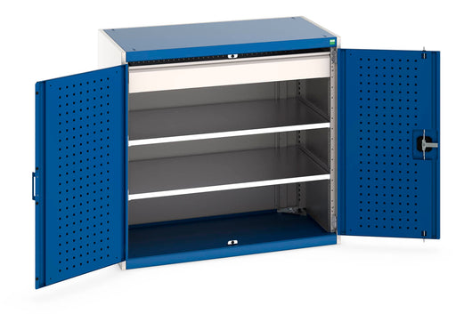 Cubio Cupboard With Perfo Doors, 2 Shelves, 1 Drawer (WxDxH: 1050x650x1000mm) - Part No:40021201