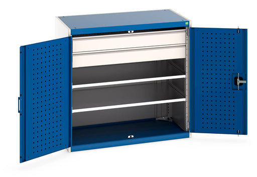 Cubio Cupboard With Perfo Doors, 2 Shelves, 2 Drawers (WxDxH: 1050x650x1000mm) - Part No:40021202
