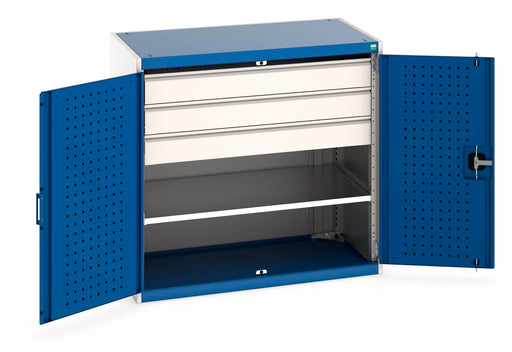 Cubio Cupboard With Perfo Doors, 1 Shelf, 3 Drawers (WxDxH: 1050x650x1000mm) - Part No:40021203