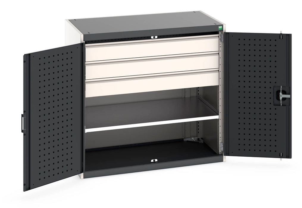 Bott Cubio Cupboard With Perfo Doors, 1 Shelf, 3 Drawers (WxDxH: 1050x650x1000mm) - Part No:40021203