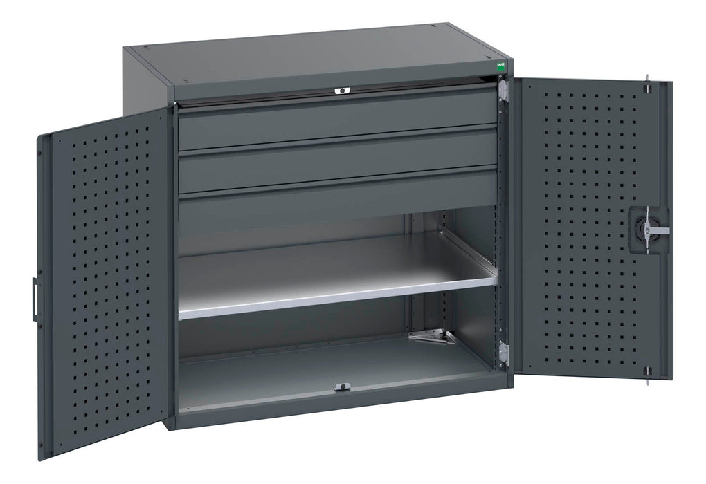 Bott Cubio Cupboard With Perfo Doors, 1 Shelf, 3 Drawers (WxDxH: 1050x650x1000mm) - Part No:40021203