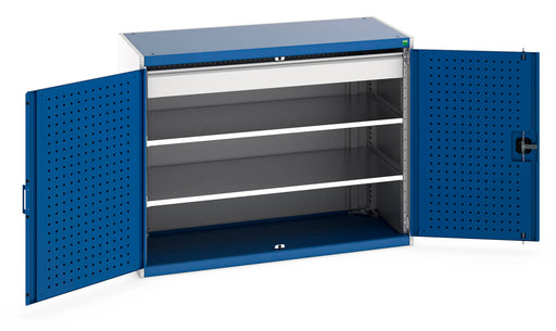 Cubio Cupboard With Perfo Doors, 2 Shelves, 1 Drawer (WxDxH: 1300x650x1000mm) - Part No:40022083