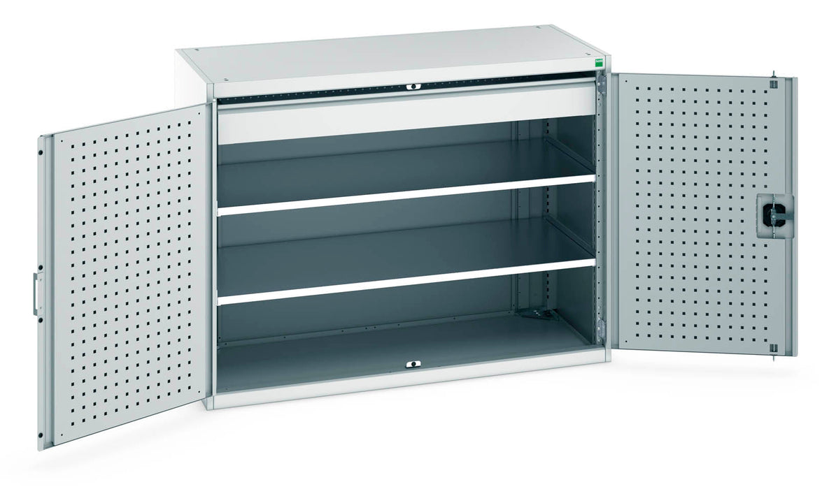 Bott Cubio Cupboard With Perfo Doors, 2 Shelves, 1 Drawer (WxDxH: 1300x650x1000mm) - Part No:40022083
