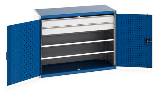 Cubio Cupboard With Perfo Doors, 2 Shelves, 2 Drawers (WxDxH: 1300x650x1000mm) - Part No:40022084