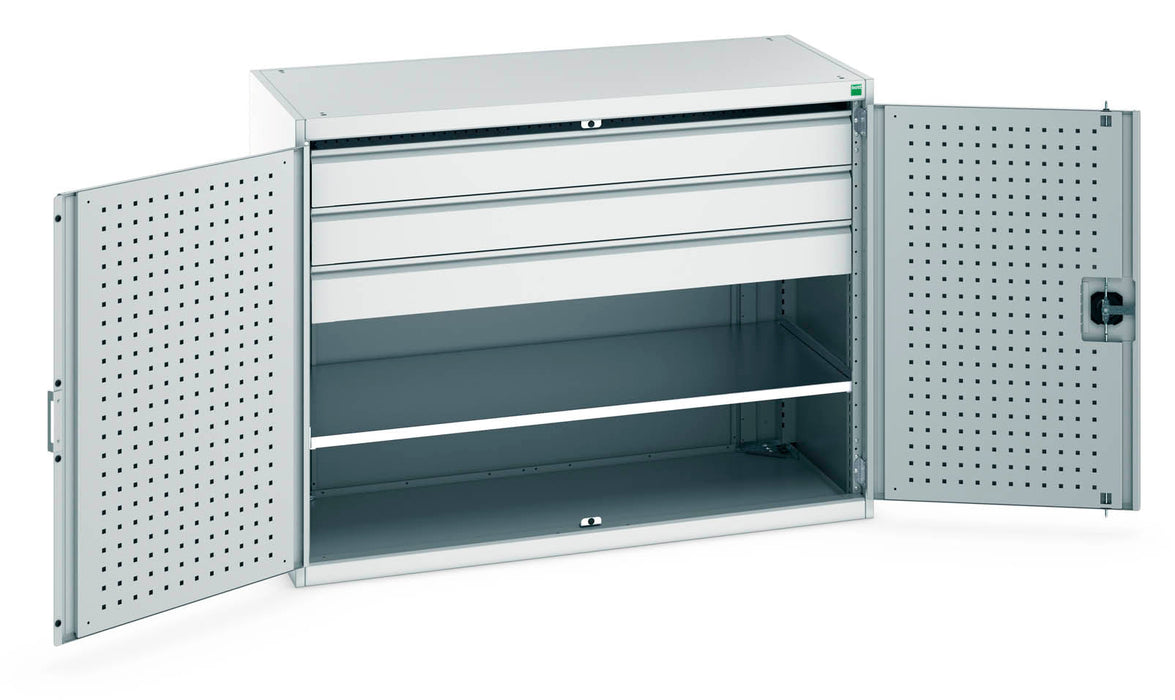 Bott Cubio Cupboard With Perfo Doors, 1 Shelf, 3 Drawers (WxDxH: 1300x650x1000mm) - Part No:40022085