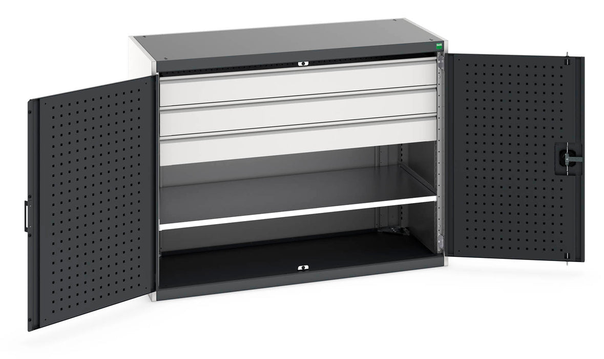 Bott Cubio Cupboard With Perfo Doors, 1 Shelf, 3 Drawers (WxDxH: 1300x650x1000mm) - Part No:40022085
