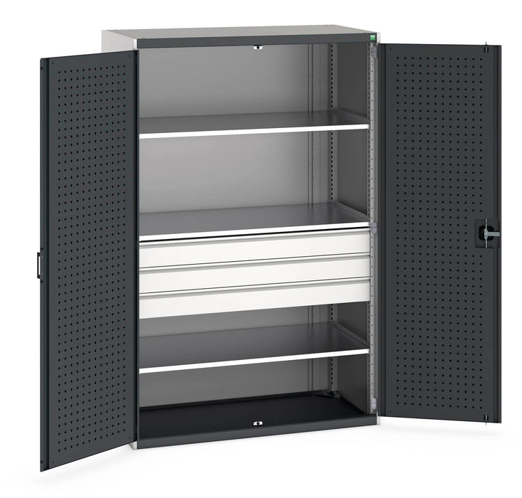 Bott Cubio Cupboard With Perfo Doors, 3 Shelves, 3 Drawers (WxDxH: 1300x650x2000mm) - Part No:40022087