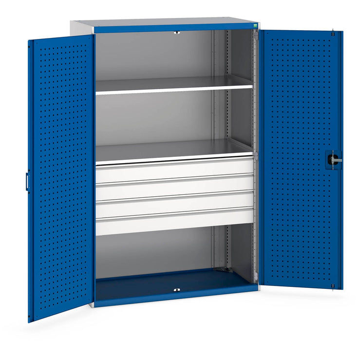 Cubio Cupboard With Perfo Doors, 2 Shelves, 4 Drawers (WxDxH: 1300x650x2000mm) - Part No:40022088