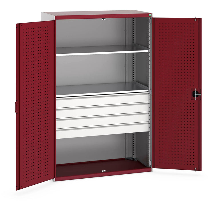 Bott Cubio Cupboard With Perfo Doors, 2 Shelves, 4 Drawers (WxDxH: 1300x650x2000mm) - Part No:40022088