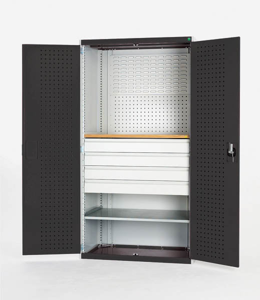Bott Cubio Cupboard Perfo Doors Mini Workshop 1 Shelf 4 Drws (WxDxH: 1300x650x2000mm) - Part No:40022092