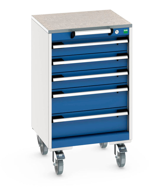 Cubio Mobile Cabinet With 5 Drawers & Lino Worktop (WxDxH: 525x525x890mm) - Part No:40402138