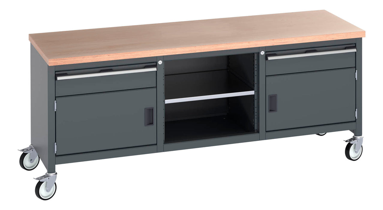 Bott Cubio Mobile Storage Bench (Mpx) 1 Drwr-Door / Mid Shelf / 1 Drwr-Door (WxDxH: 2000x750x840mm) - Part No:41002121