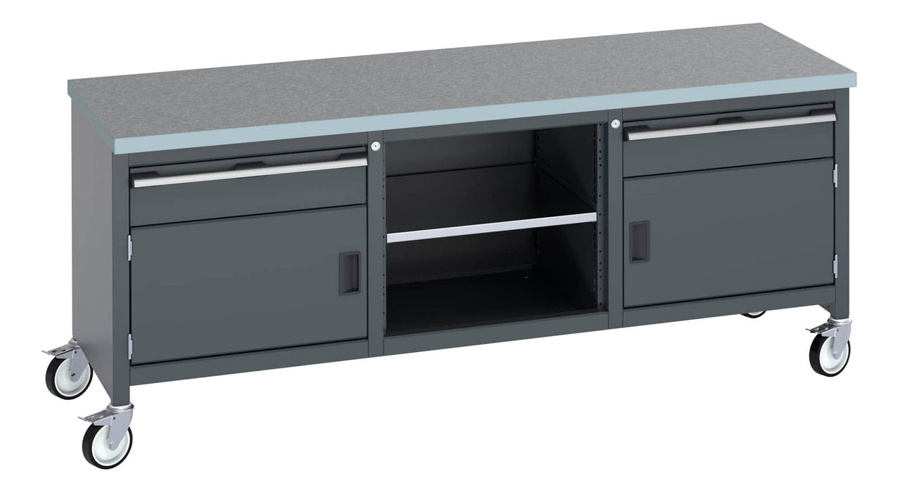 Bott Cubio Mobile Storage Bench (Lino) 1 Drwr-Door / Mid Shelf / 1 Drwr-Door (WxDxH: 2000x750x840mm) - Part No:41002123