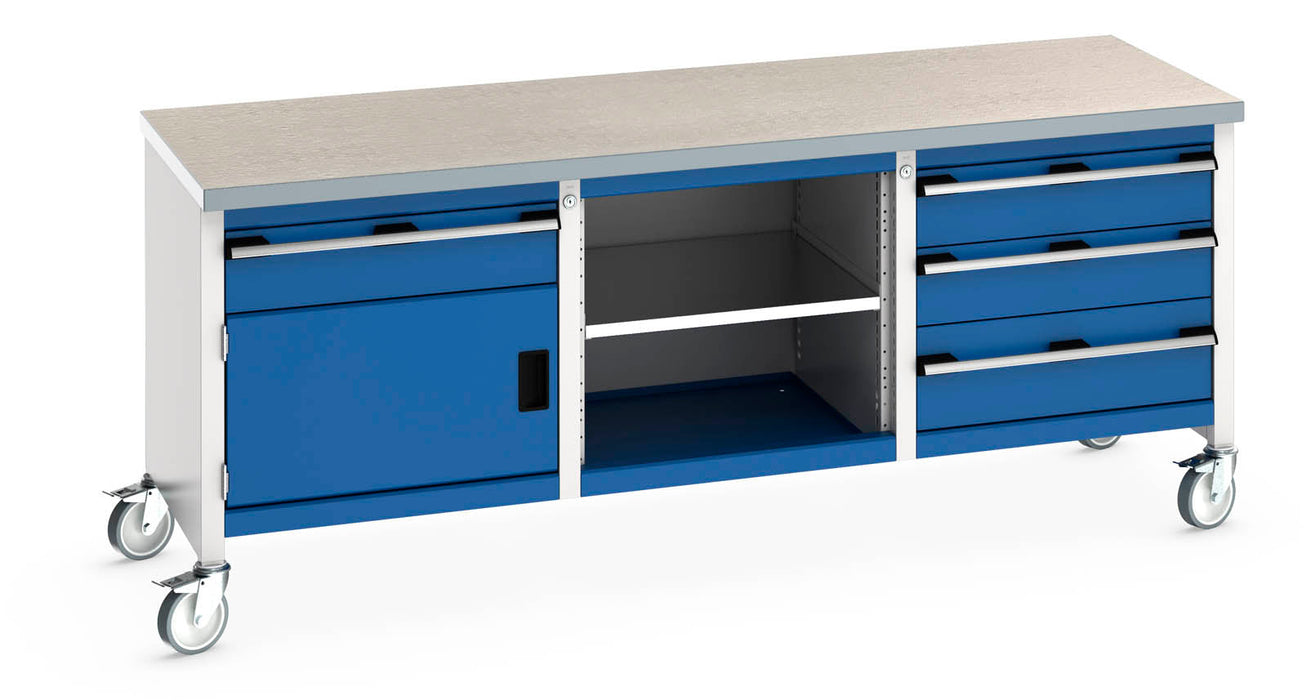 Bott Cubio Mobile Storage Bench (Lino) 1 Drawer-Door / Mid Shelf / 3 Drawers (WxDxH: 2000x750x840mm) - Part No:41002129