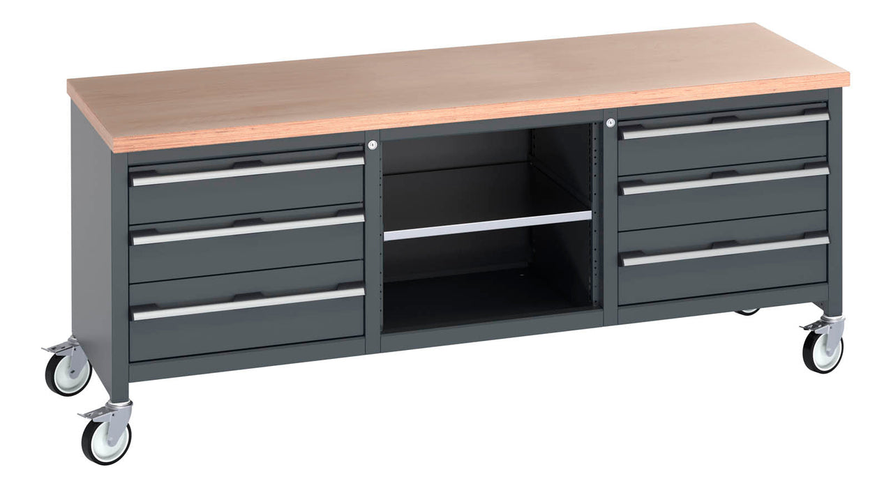 Bott Cubio Mobile Storage Bench (Mpx) 3 Drawers / Mid Shelf / 3 Drawers (WxDxH: 2000x750x840mm) - Part No:41002130