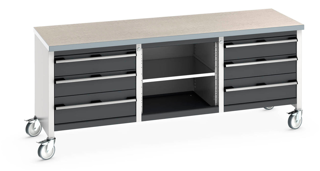 Bott Cubio Mobile Storage Bench (Lino) 3 Drawers / Mid Shelf / 3 Drawers (WxDxH: 2000x750x840mm) - Part No:41002132