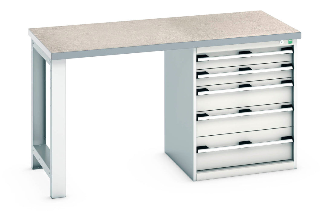 Bott Cubio Pedestal Bench (Lino) With 5 Drawer Pedestal Cabinet (WxDxH: 1500x750x840mm) - Part No:41003135