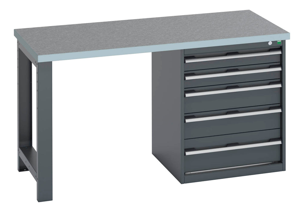 Bott Cubio Pedestal Bench (Lino) With 5 Drawer Pedestal Cabinet (WxDxH: 1500x750x840mm) - Part No:41003135