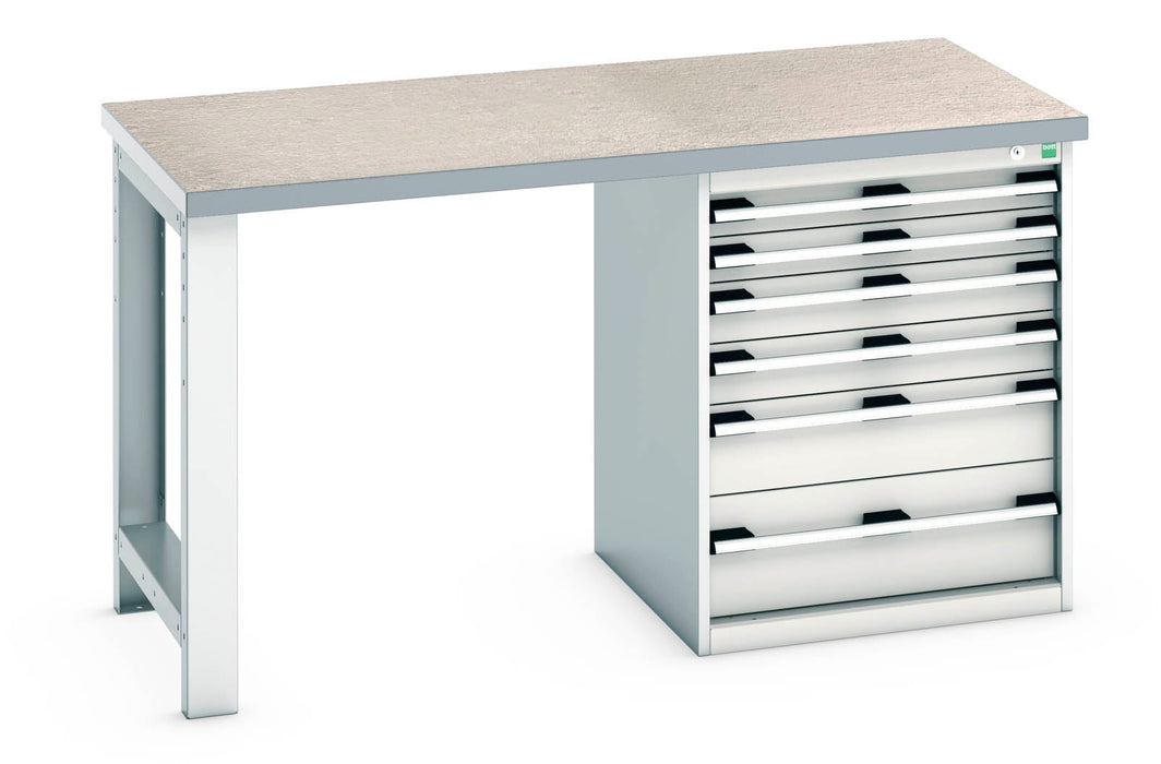 Bott Cubio Pedestal Bench (Lino) With 6 Drawer Pedestal Cabinet (WxDxH: 1500x750x840mm) - Part No:41003141