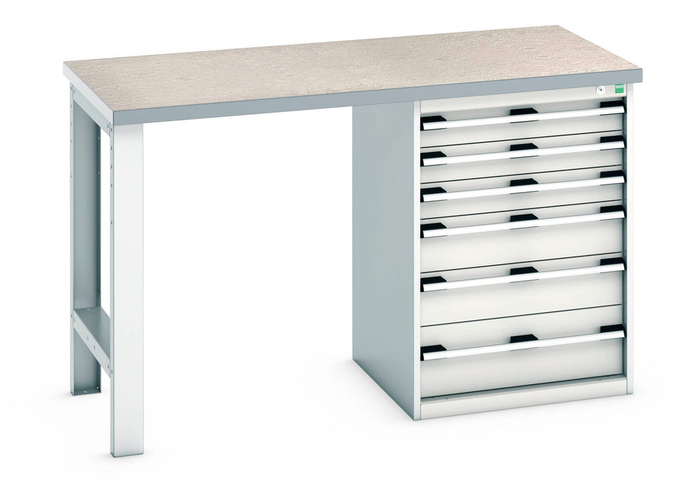 Bott Cubio Pedestal Bench (Lino) With 6 Drawer Pedestal Cabinet (WxDxH: 1500x750x940mm) - Part No:41003493