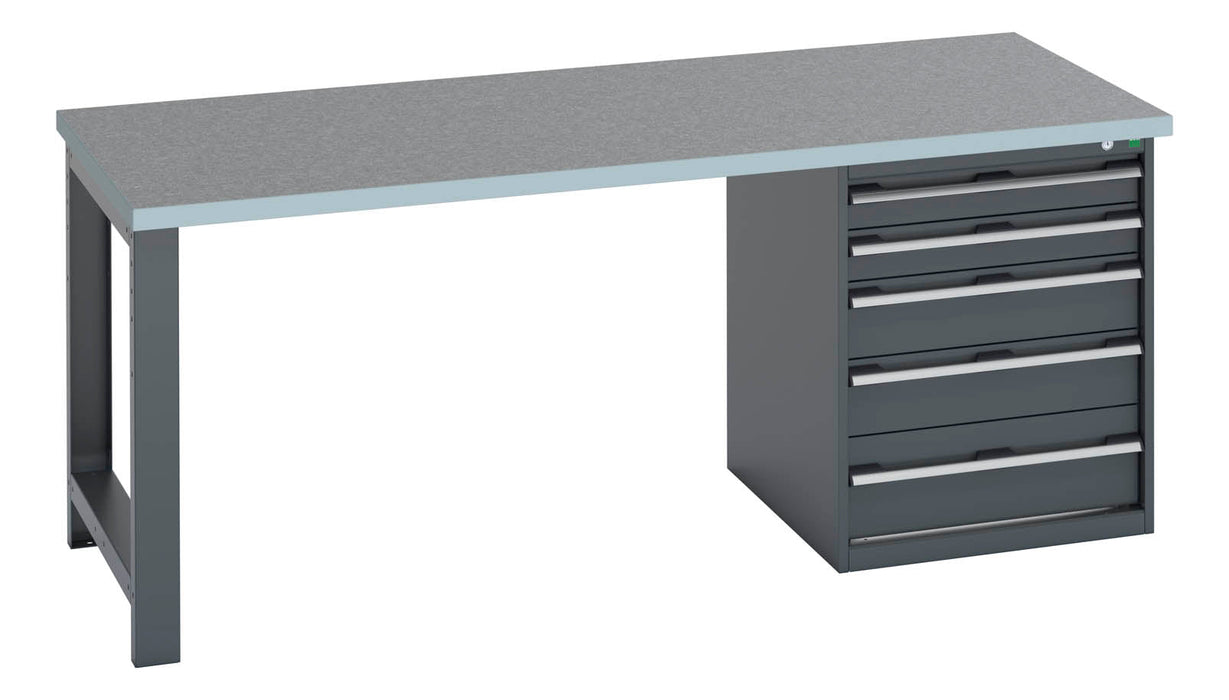 Bott Cubio Pedestal Bench (Lino) With 5 Drawer Pedestal Cabinet (WxDxH: 2000x900x840mm) - Part No:41004112