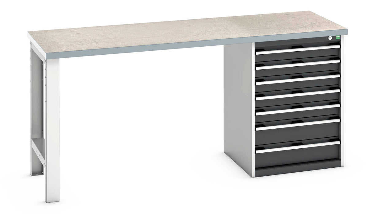 Bott Cubio Pedestal Bench (Lino) With 7 Drawer Pedestal Cabinet (WxDxH: 2000x750x940mm) - Part No:41004122
