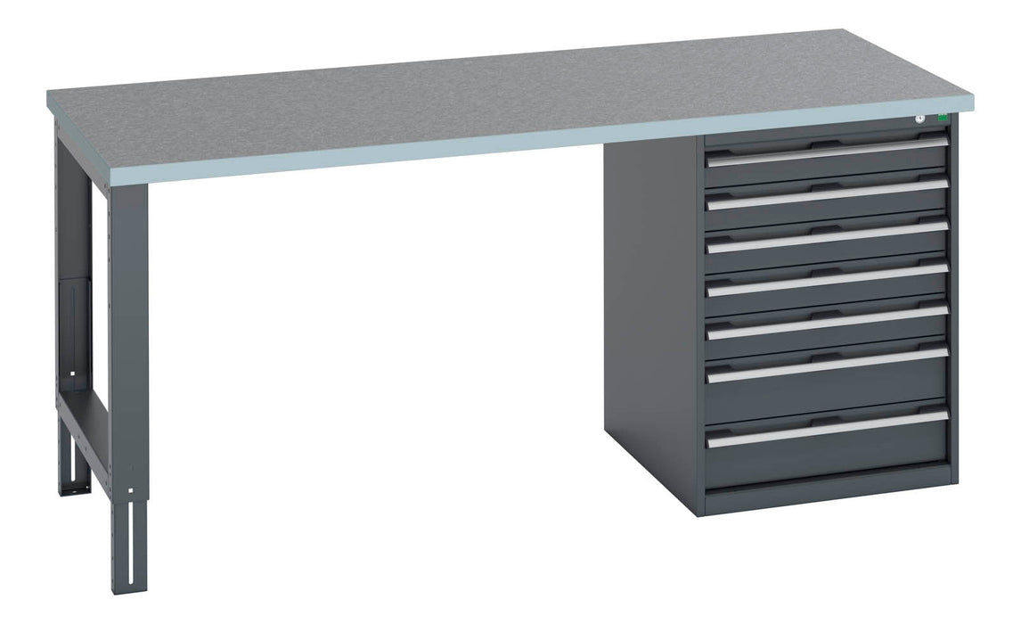 Bott Cubio Pedestal Bench (Lino) With 7 Drawer Pedestal Cabinet (WxDxH: 2000x900x940mm) - Part No:41004124